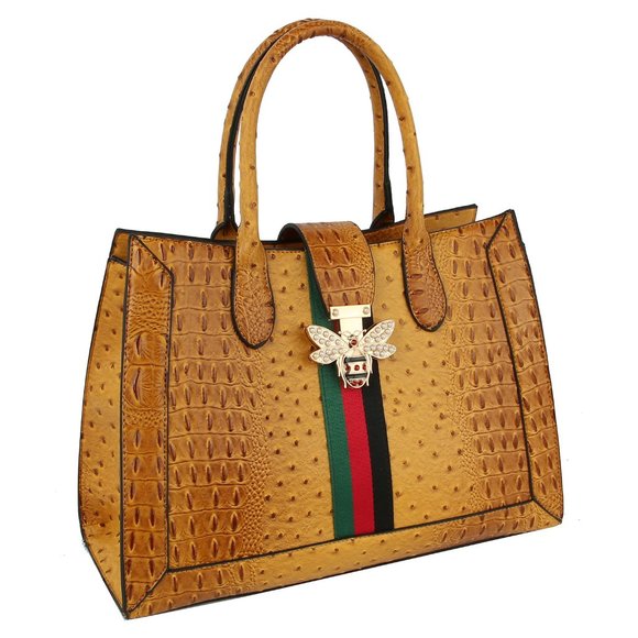 Queen Bee Stripe Ostrich -Croc 2-in-1 Handbag - Picture 2 of 5